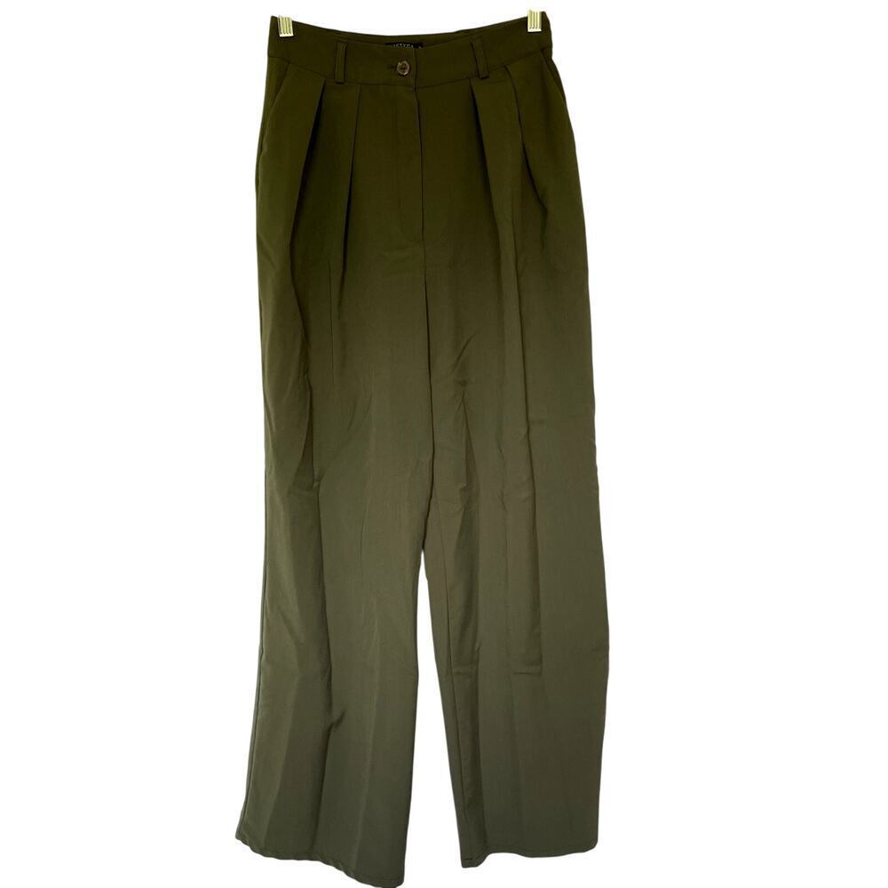 Nasty Gal Wide Leg‎ Trousers Size 6 Olive Green Women Pleated High Waist